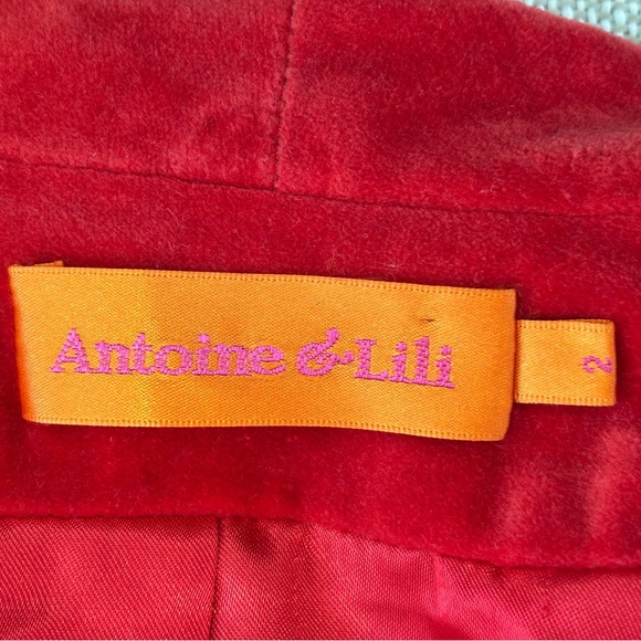 Antoine et Lili ‘Dulce’ Vintage Style Coat Cherry Red Cotton Velvet 2/M - Picture 7 of 9